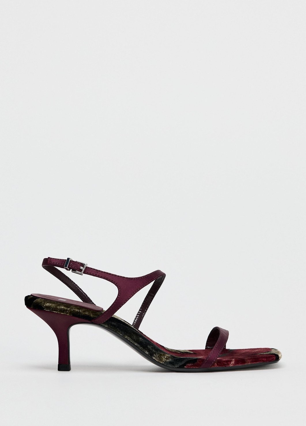 VELVET PRINT HEELED SANDALS