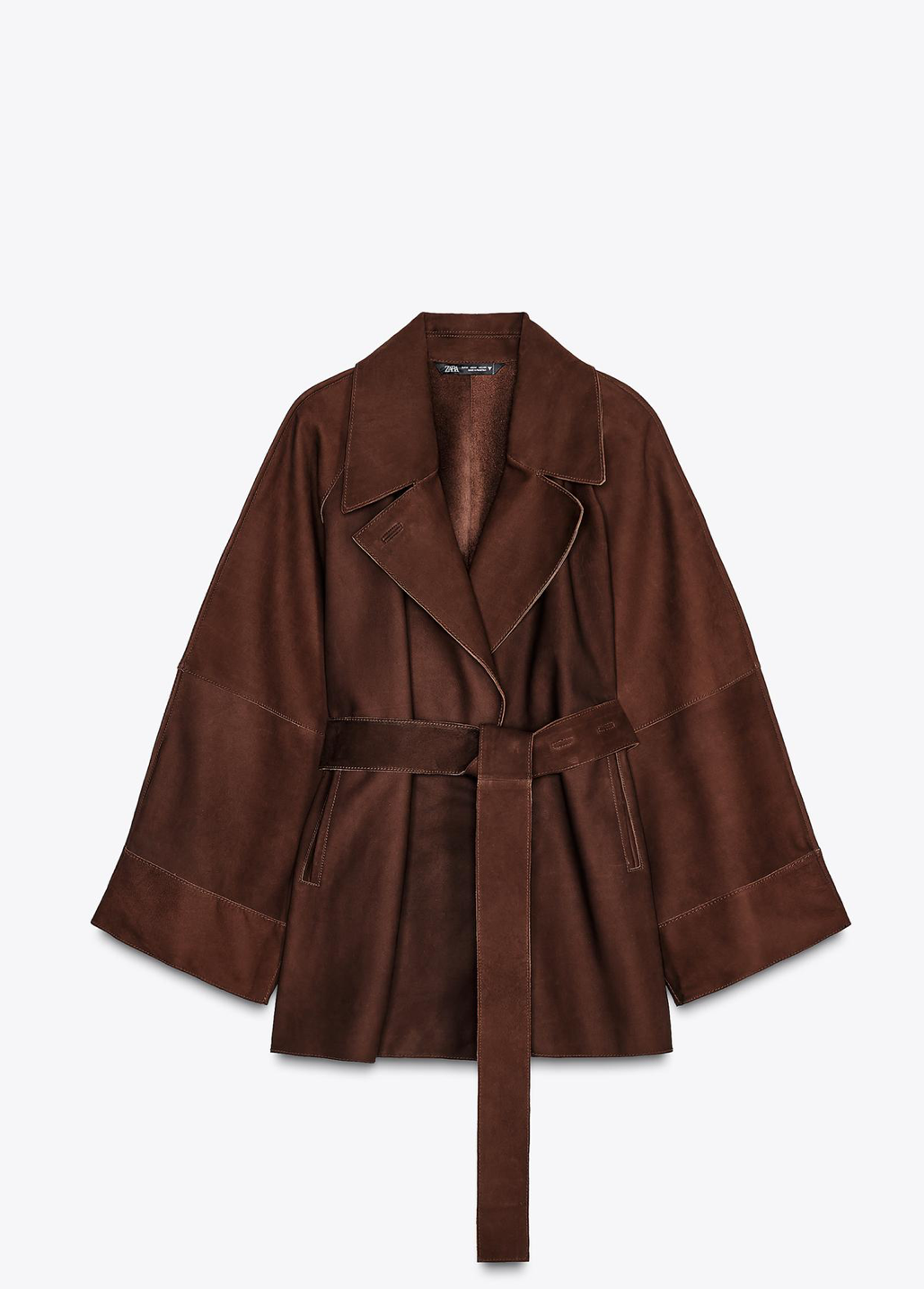 OVERSIZE SHORT SUEDE LEATHER TRENCH COAT