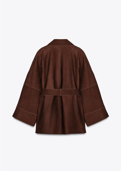 OVERSIZE SHORT SUEDE LEATHER TRENCH COAT