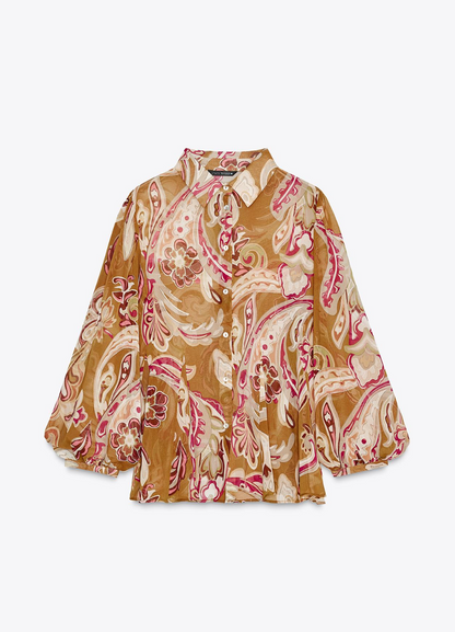 ZARA PRINTED SEMI-SHEER SHIRT